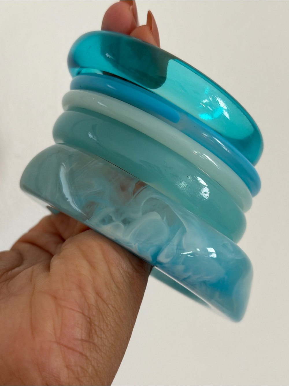 Aqua & Teal Resin Bangle Stack - Home Accent